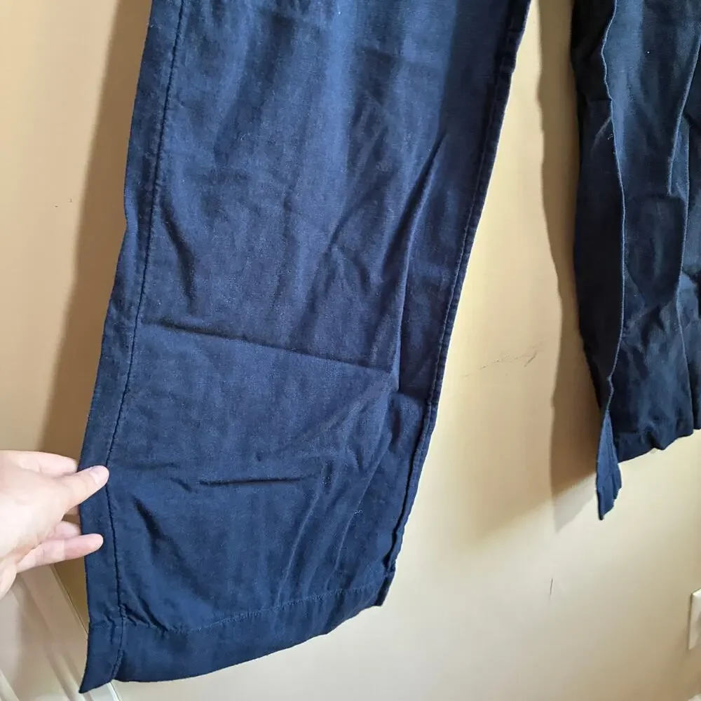 Caslon linen blend blue elastic waist wide leg nautical trousers women's xs